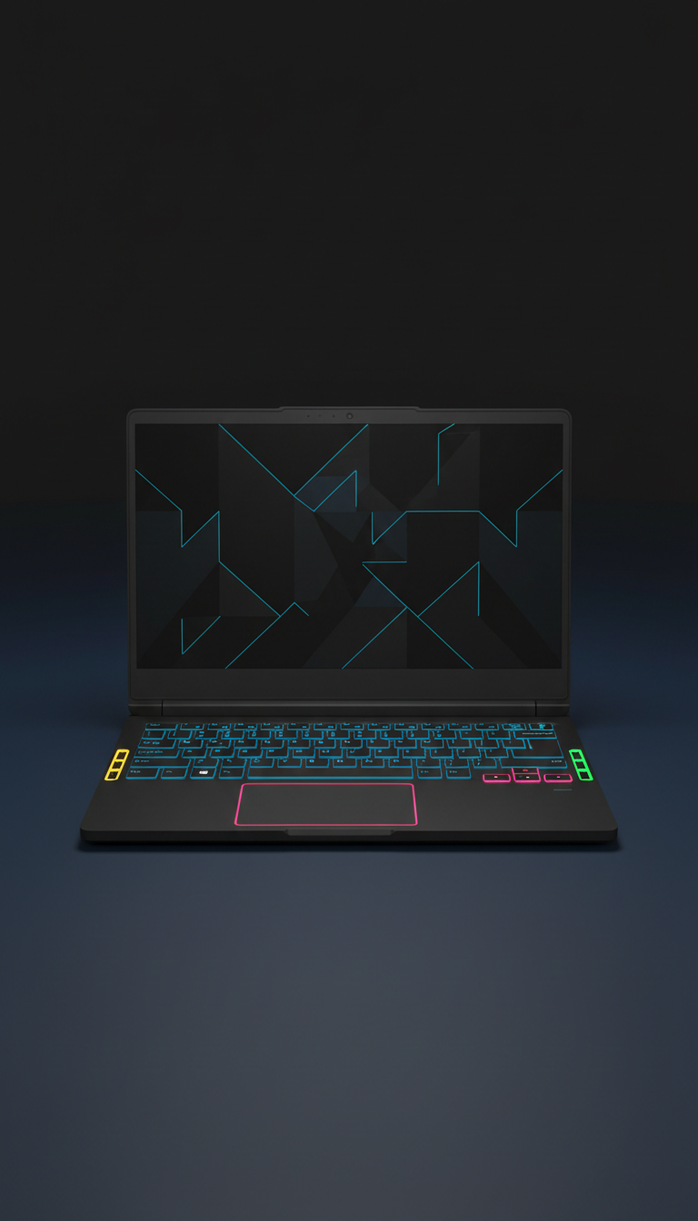 Notebook hacker compacto com detalhes Signal Blue