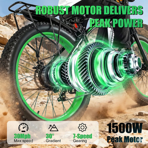 26" Fat Tire Electric Bike for Adults 48V 20Ah Battery 1000W Motor (Peak 1500W)  25-30MPH Fast Mountain Ebike Snow Beach Bicycle