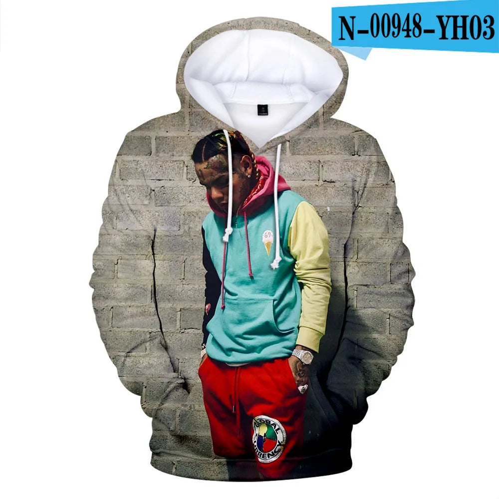 New Rapper Tekashi69 6ix9ine Tekashi 69 3D Print Women/men Hoodies Sweatshirts Harajuku Fashion Pullover Hooded Clothes