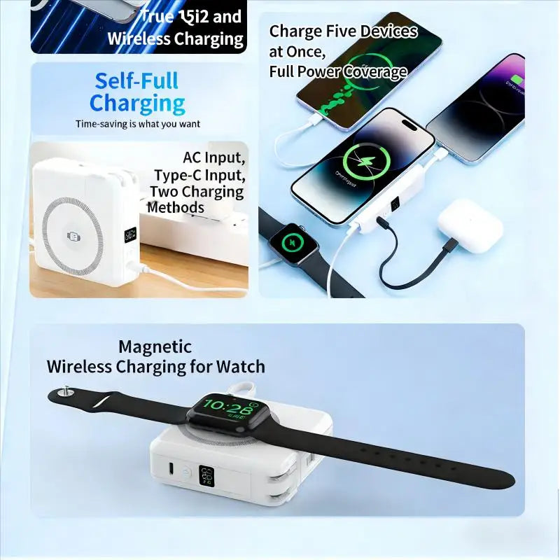 OEM ODM Fire-Resistant SSB Cell Type-C USB C Cable Q 25W Wireless Power Bank 10000mAh Portable Charger