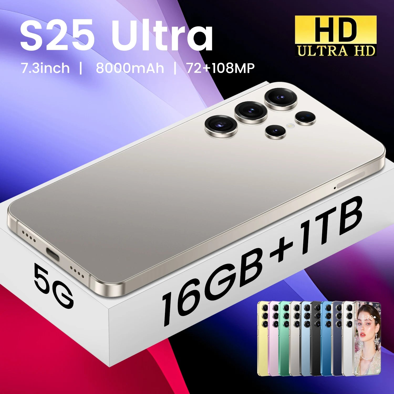 Original S25 Ultra Smartphones S24 Ultra 16GB+1TB 5G Dual SIM Mobile Phone 108MP Rear Camera Decacore Spanish English LTE CDMA