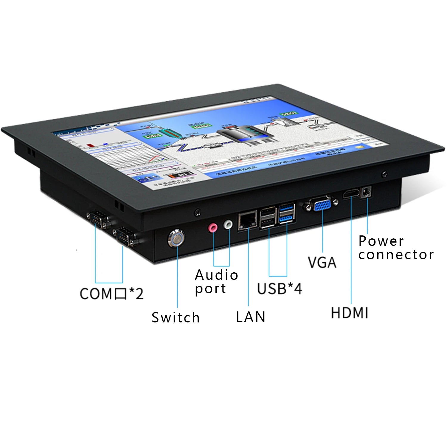10 12 15 Inch industrial all in one pc computer with resistive touch screen panel pc built-in wifi rs232 com win10 pro 1024*768