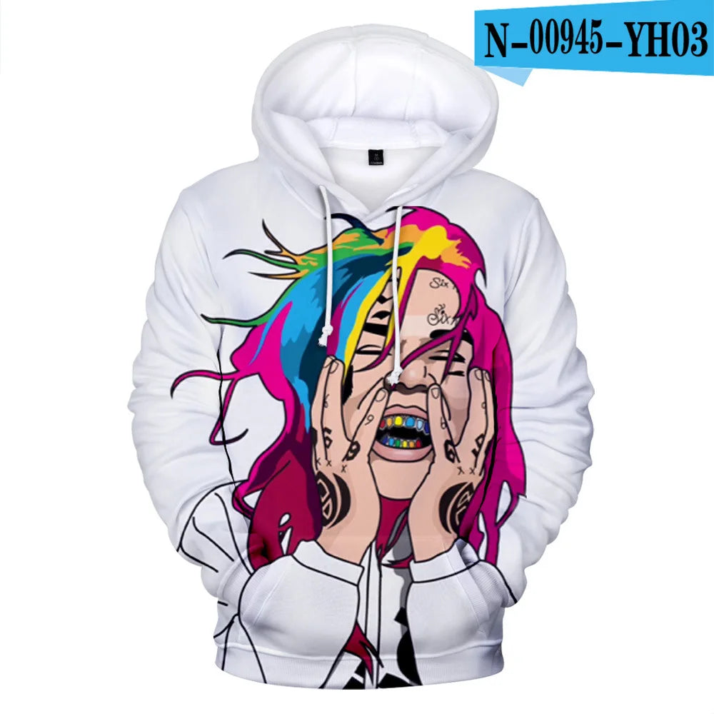 New Rapper Tekashi69 6ix9ine Tekashi 69 3D Print Women/men Hoodies Sweatshirts Harajuku Fashion Pullover Hooded Clothes