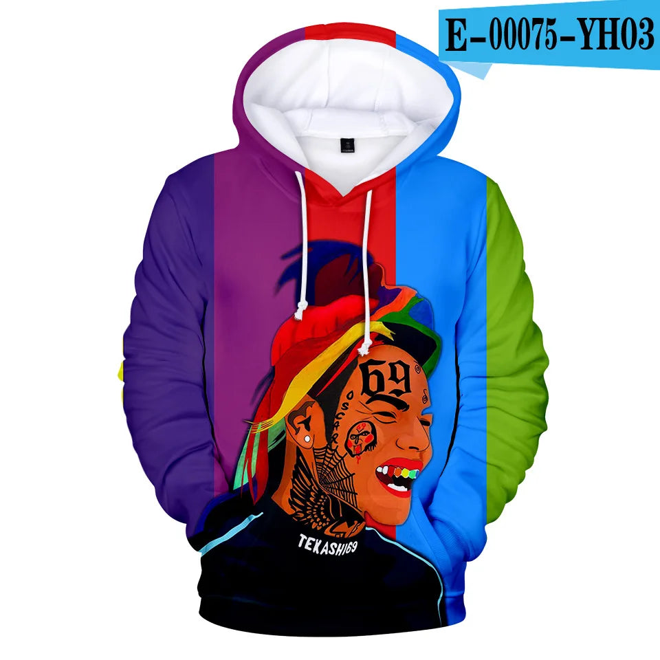 New Rapper Tekashi69 6ix9ine Tekashi 69 3D Print Women/men Hoodies Sweatshirts Harajuku Fashion Pullover Hooded Clothes