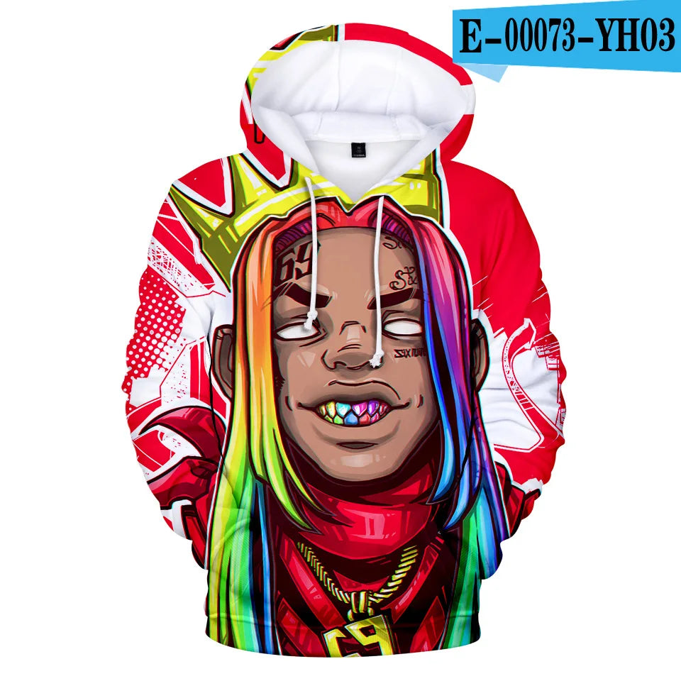 New Rapper Tekashi69 6ix9ine Tekashi 69 3D Print Women/men Hoodies Sweatshirts Harajuku Fashion Pullover Hooded Clothes