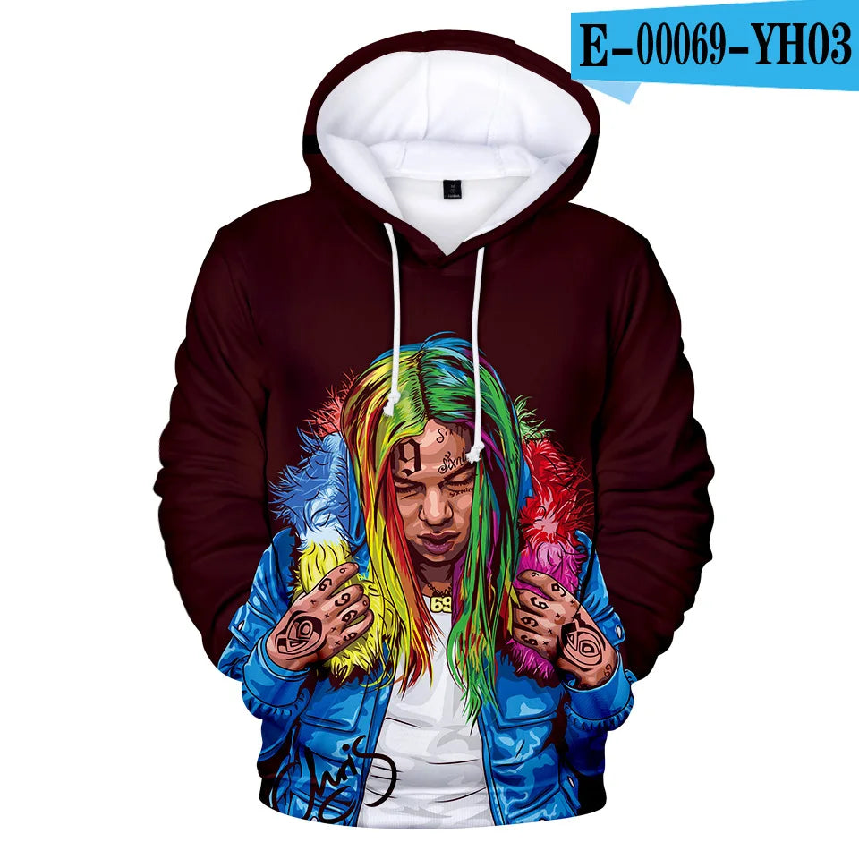 New Rapper Tekashi69 6ix9ine Tekashi 69 3D Print Women/men Hoodies Sweatshirts Harajuku Fashion Pullover Hooded Clothes