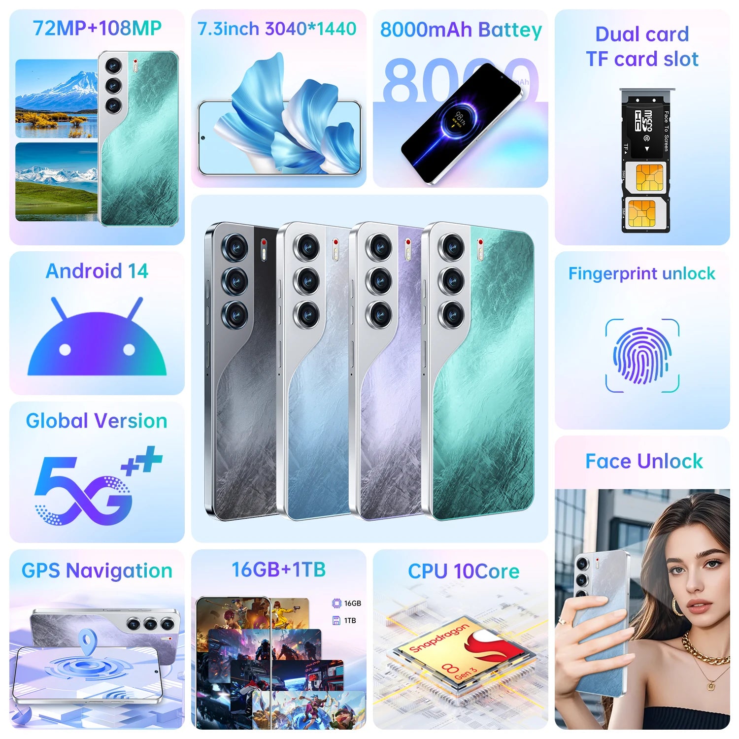 Camon 40 Pro 5G Smartphone 16GB+1TB Android 15.0 HD 6.8inch Screen Dual Card 108MP Rear Camera Decacore CPU CDMA LTE Spanish