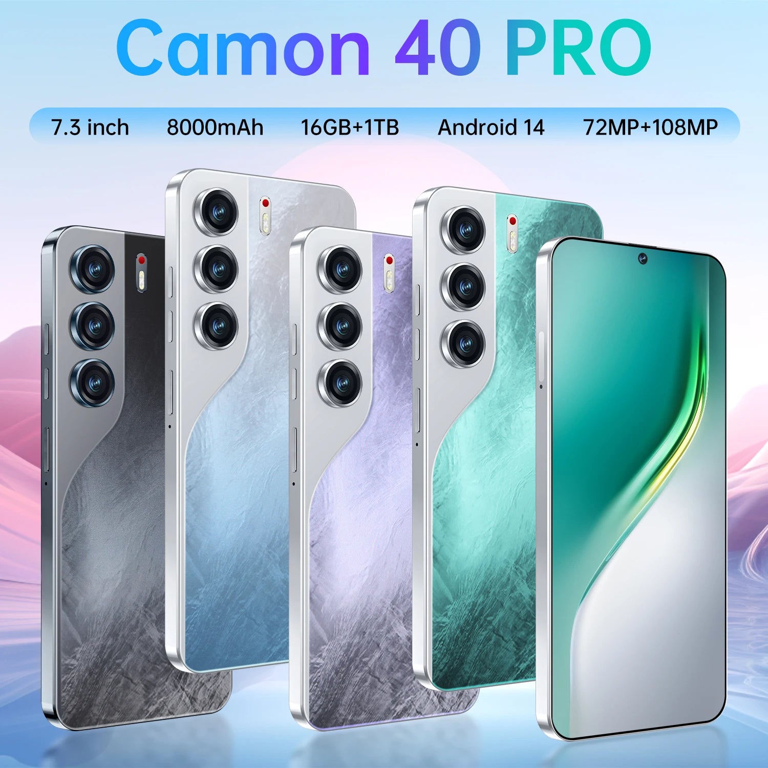 Camon 40 Pro 5G Smartphone 16GB+1TB Android 15.0 HD 6.8inch Screen Dual Card 108MP Rear Camera Decacore CPU CDMA LTE Spanish