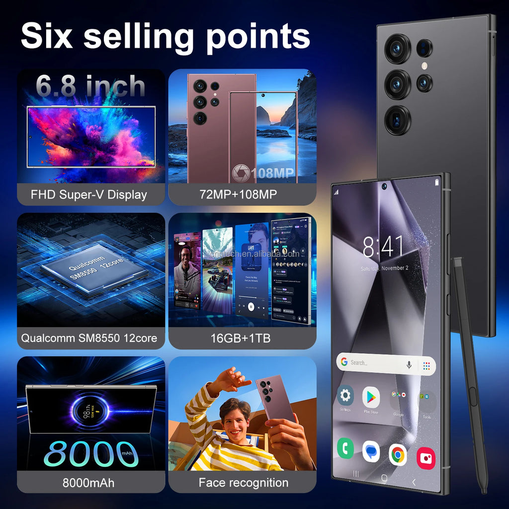 Unlocked 5G S25 Smartphone Deca Core 144Hz Ultra High Quality Dual SIM 16GB+1TB Storage French 108MP Gaming CDMA LTE Cellular
