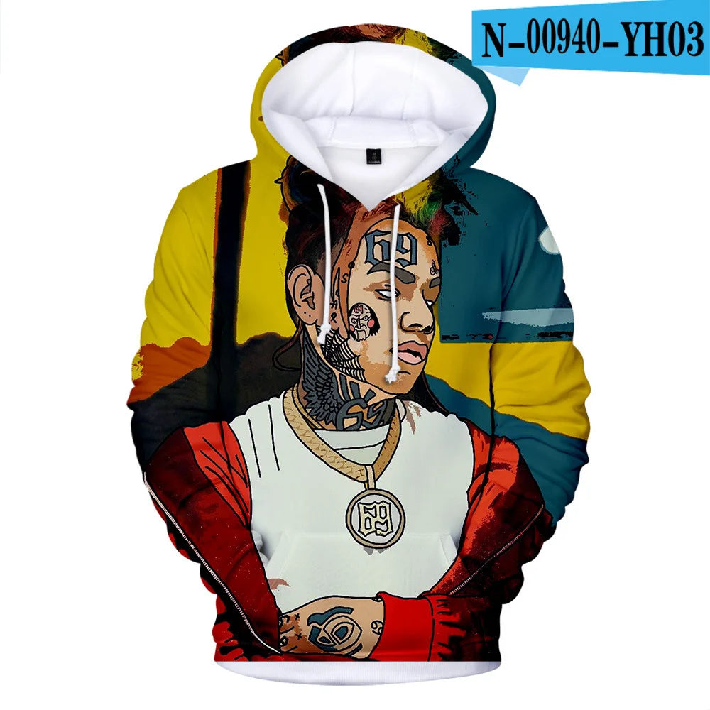 New Rapper Tekashi69 6ix9ine Tekashi 69 3D Print Women/men Hoodies Sweatshirts Harajuku Fashion Pullover Hooded Clothes