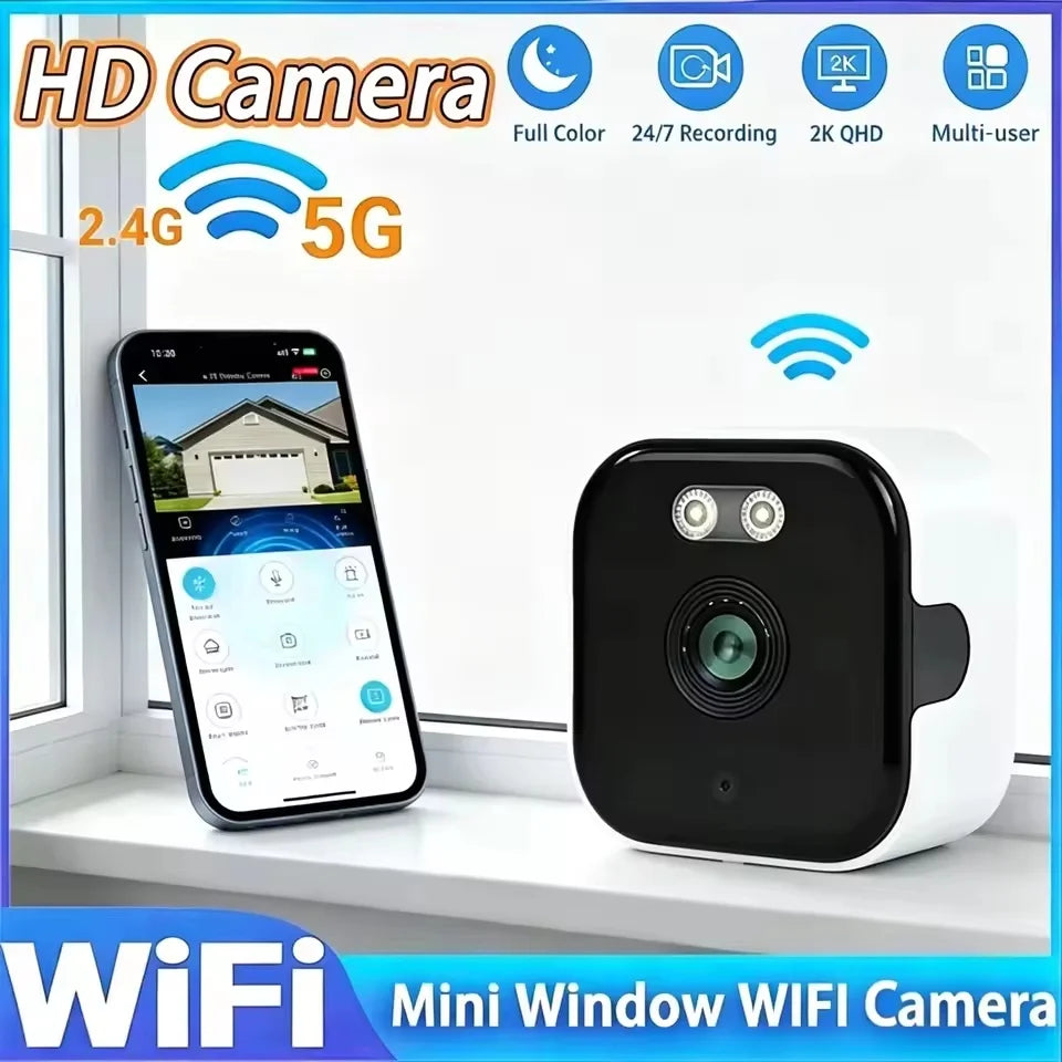 Mini Window Camera Replaces Outdoor Cameras 2.4/5GHz WiFi Camera 3MP Resolution Full-Color Night Vision Through Window Camera