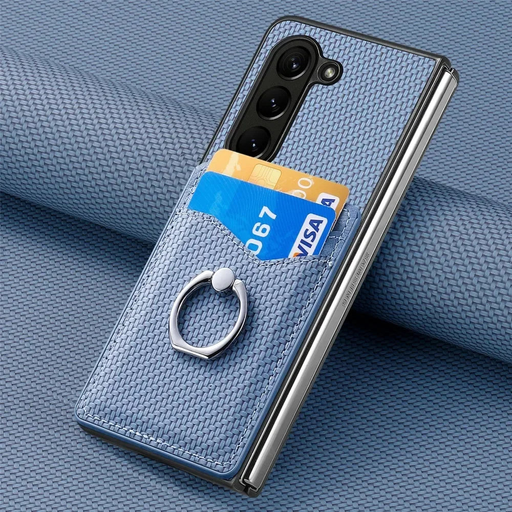 PU Leather for Samsung Galaxy Z Fold 7 6 5 4 3 5G Wallet Phone Case with Credit Card Slot Holder Shockproof Ring Stand Cover