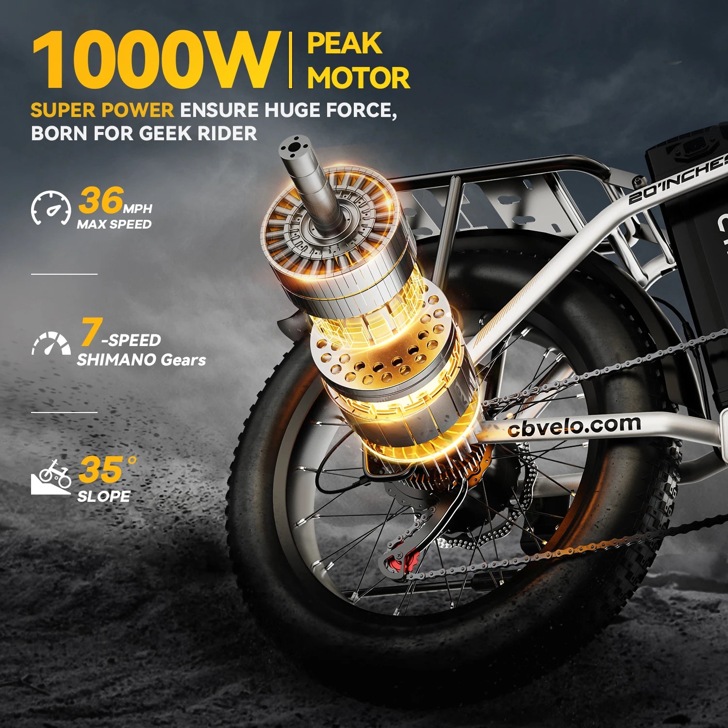 Cybervelo 1000W Peak Electric Bike for Adults Foldable 28+MPH 80Miles Removable Battery Fat Tire Off-road E-bike EK4 EK5 Mars700