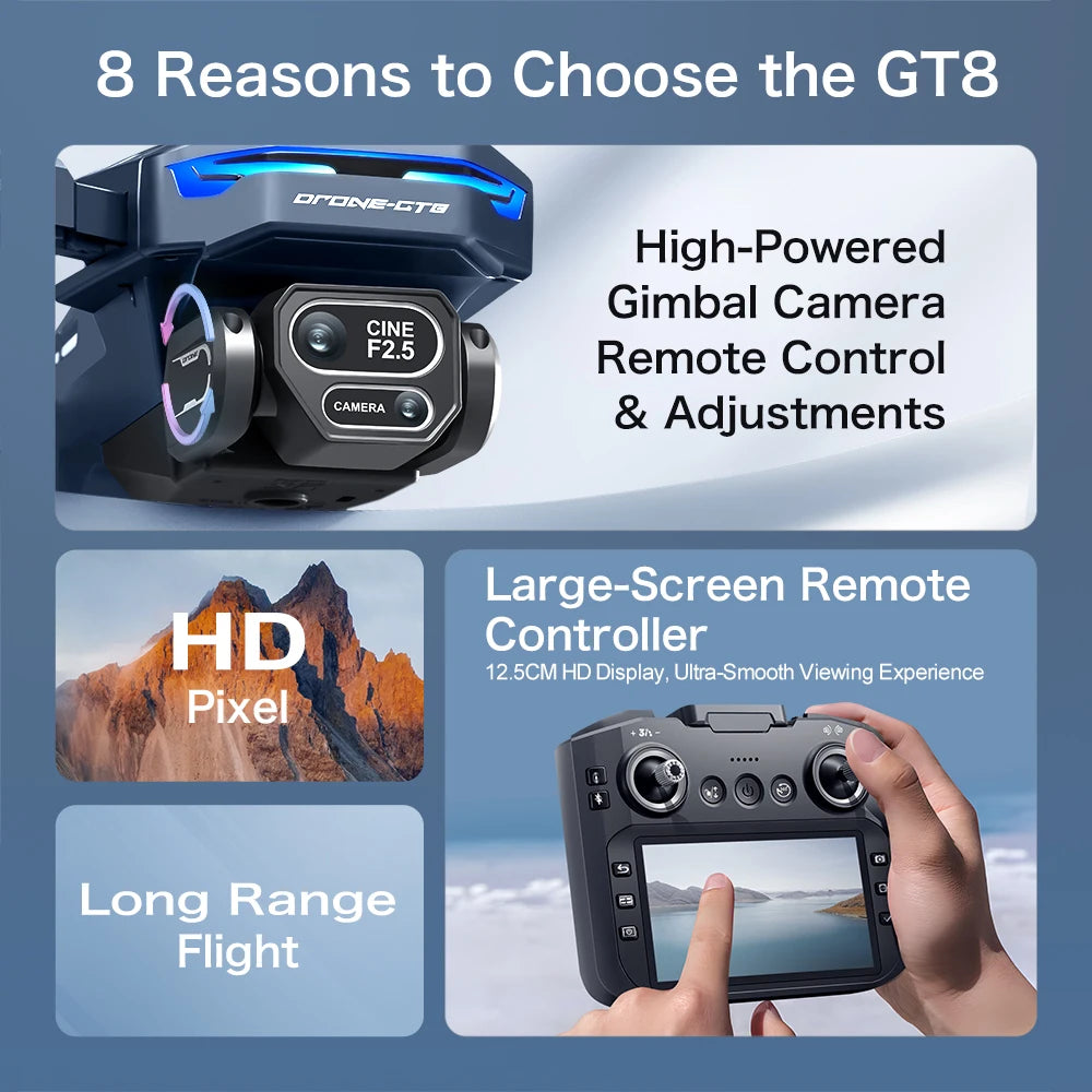 Hot New 2026 Quadcopters RC Flow Optical Photography Aerial Motor Brushless Control Remote Screen Large with Camera 8k Drone GT8