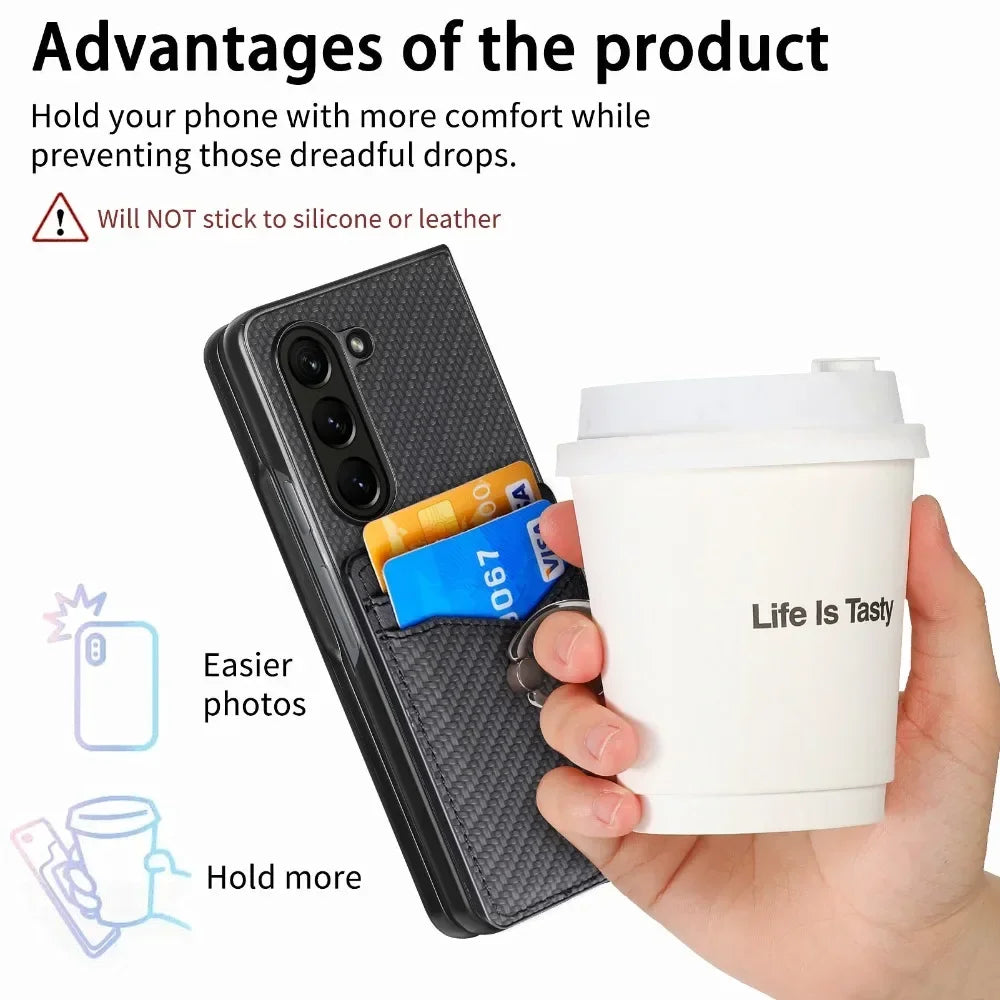 PU Leather for Samsung Galaxy Z Fold 7 6 5 4 3 5G Wallet Phone Case with Credit Card Slot Holder Shockproof Ring Stand Cover