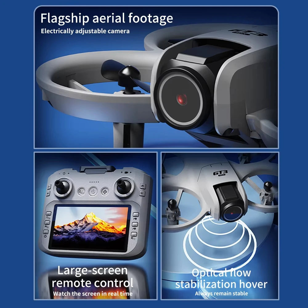 GT3 Max Drone 8K HD Three Camera GPS Brushless Optical Flow Obstacle Avoidance 4.3-inch large screen UAV RC 18000M 2026 NEW