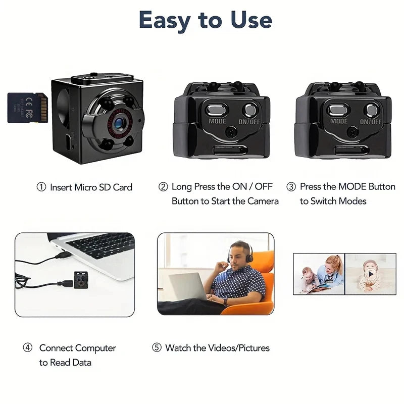 Mini Camera HD 1080p Portable Small Cam With Night Vision And Motion Detection Home Security Tiny Cameras For Indoor Outdoor