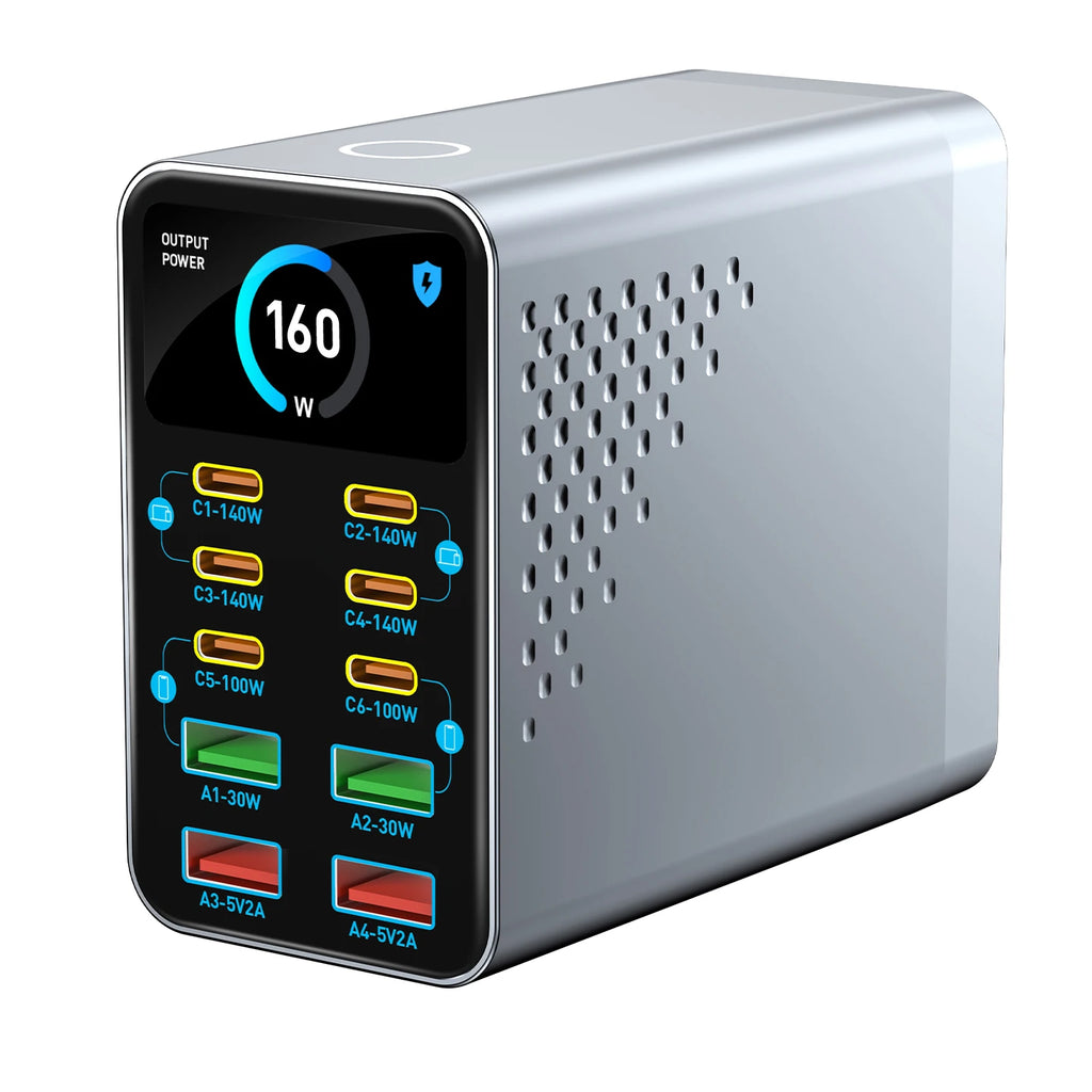 GaN Charger 10-IN-1 PD+QC Multi-port Charger USB Type C Digital Display Fast Charging Station For Phones And Tablet Fast Charger