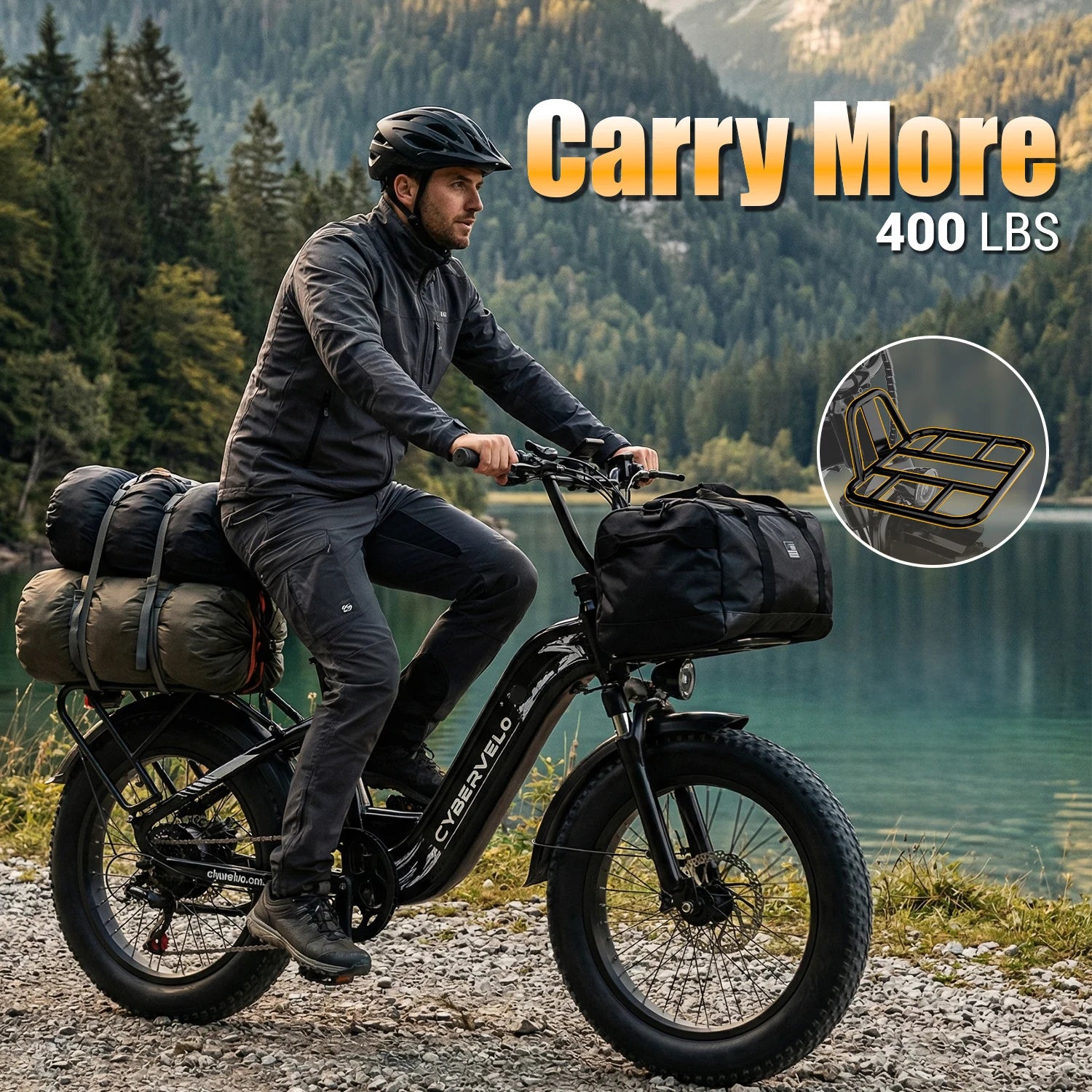 Cybervelo 1000W Motor Peak Electric Bike for Adults 48V 20AH Removable Battery Step Thru EBike 30+MPH 80 Miles Max Range 20" Fat Tire Electric Bicycles with 7 Speed EK8