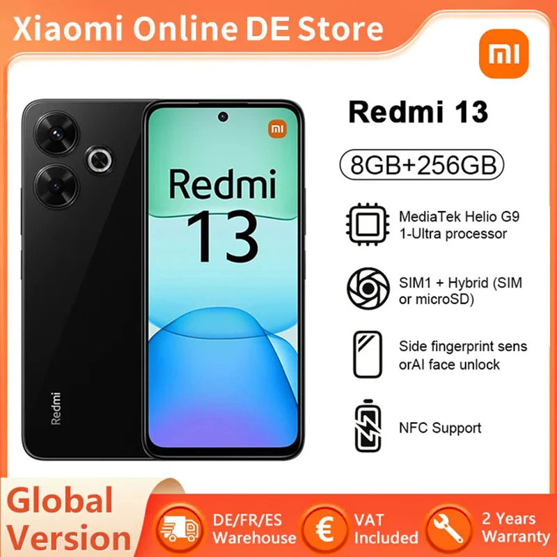 Global Version Xiaomi Redmi 13 Smart Phone NFC 108MP MP Super Clear Camera 33W Fast Charging AI Face Unlock