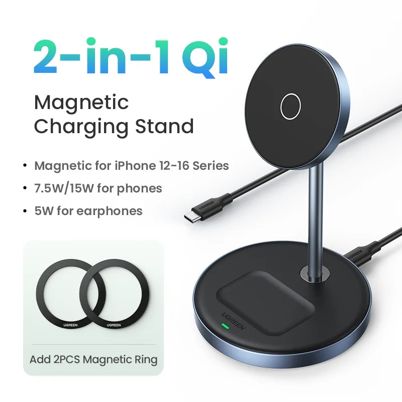 UGREEN Magnetic Wireless Charger Stand 7.5W 2-in-1 Charging Stand For iPhone 16 17 Pro Max/iPhone 14/AirPods Fast Charger