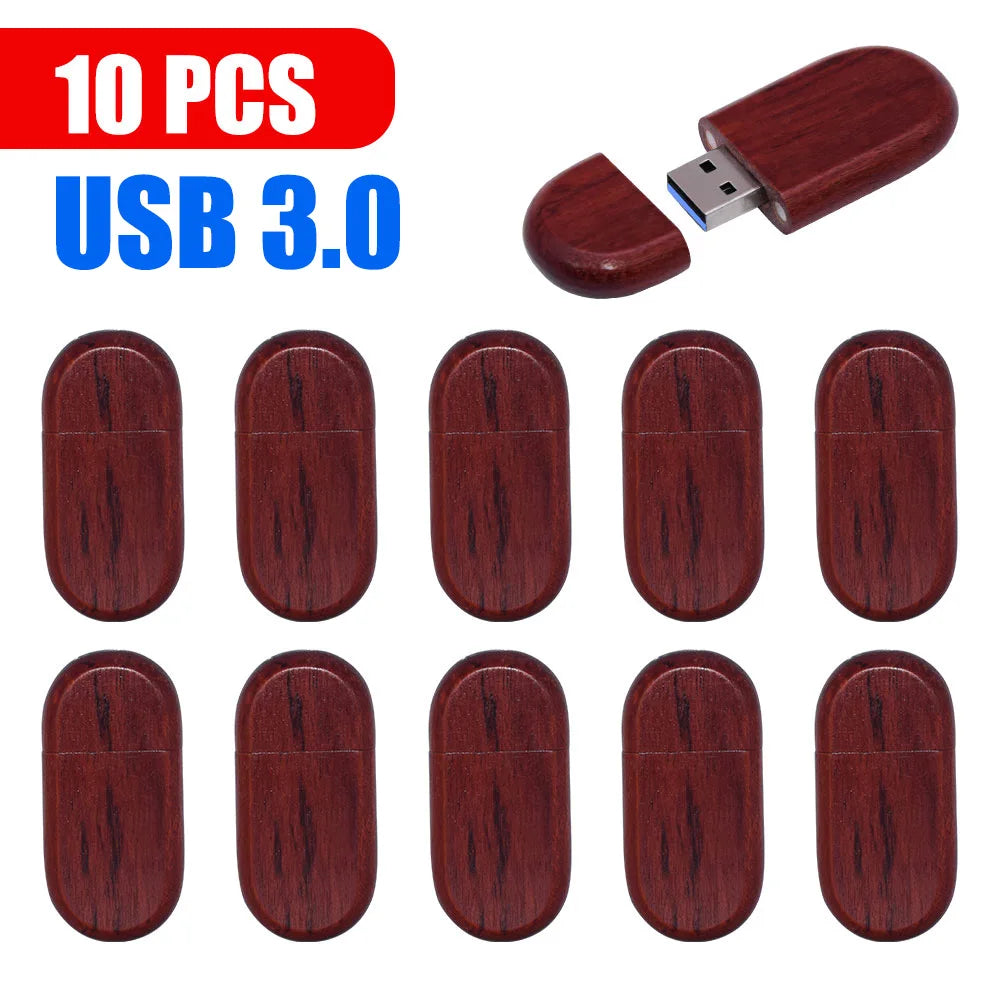 Free Logo 10PCS/LOT Wooden USB 3.0 Flash Drive 128GB High Speed Pen Drive 64GB 32GB Creative Gift Memory Stick U Disk for Laptop