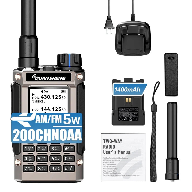 Quansheng UV-K1(8) Air Band Walkie Talkie 50-600MHz Full Band Receive UHF VHF Ham Radio Wireless Frequency Copy Type-C Charging