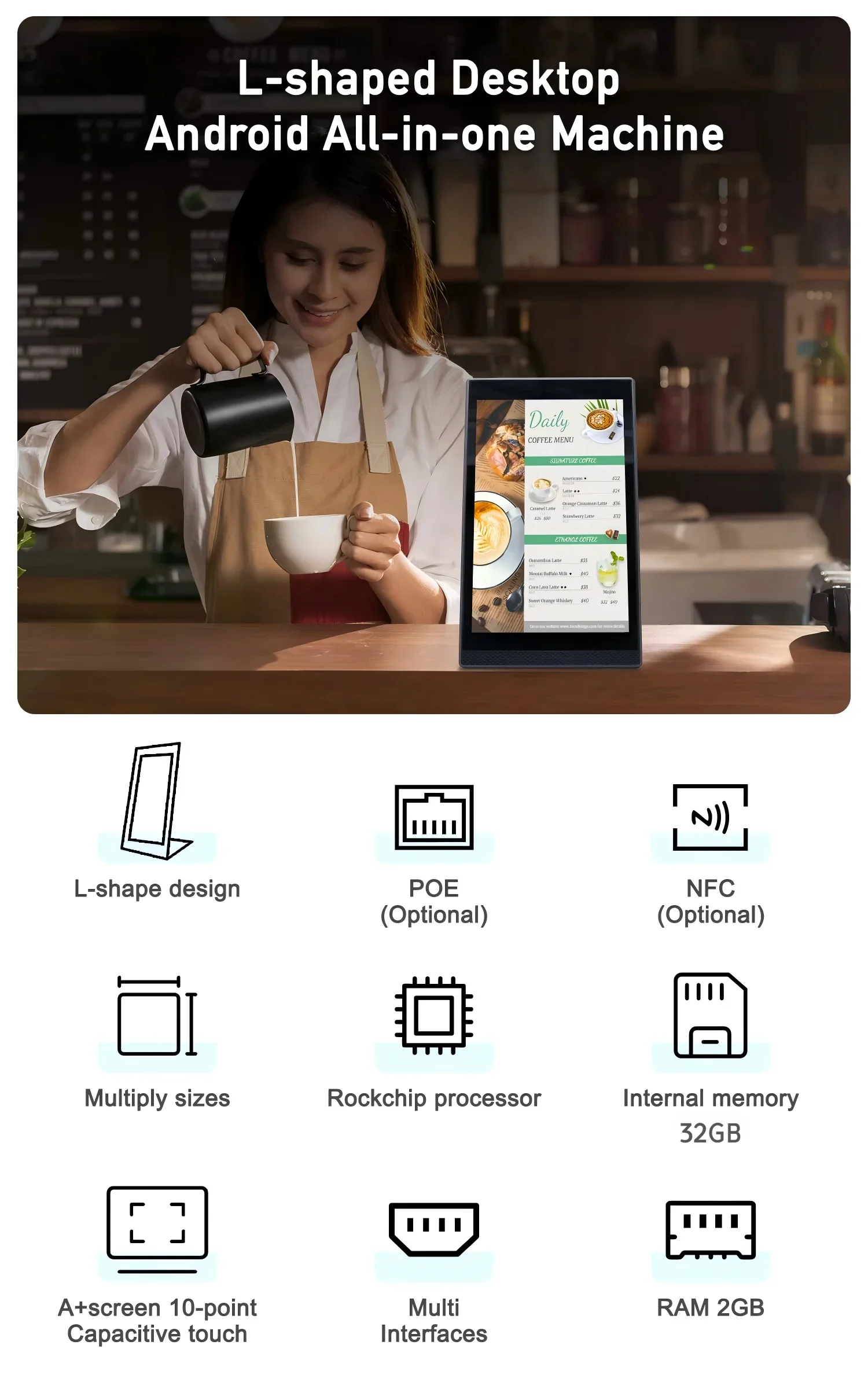 New Android 13 Vertical Screen Menu Machine, Portrait Touch Screen Ordering Kiosk, Customer Rating Device, Loyverse POS Terminal