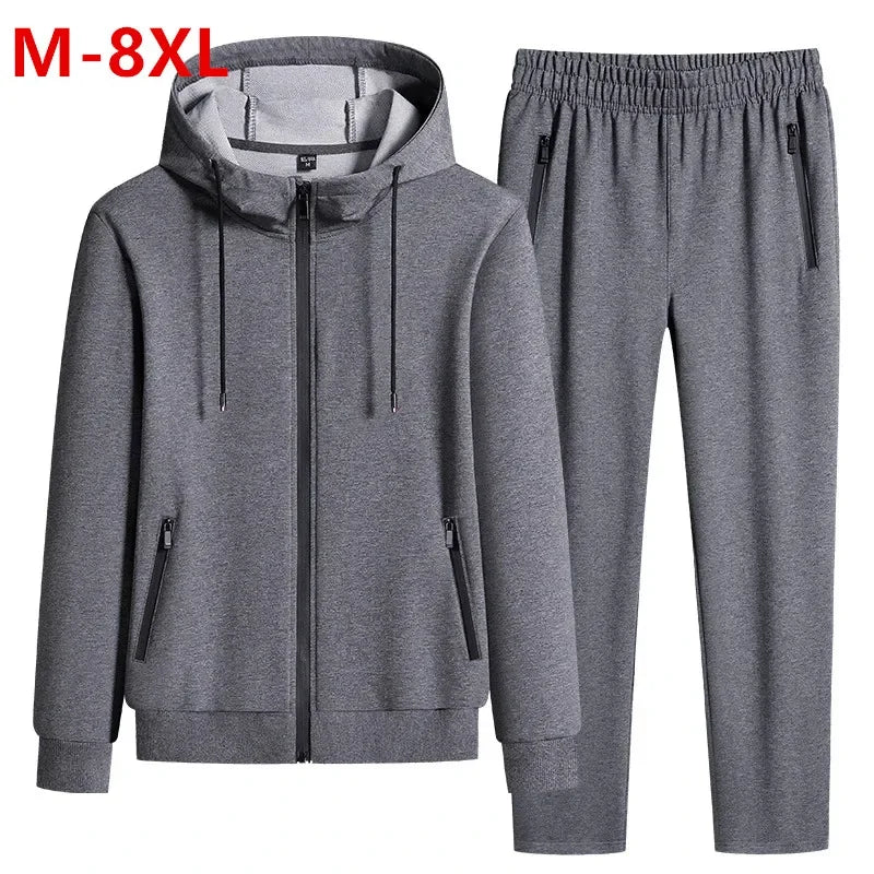 Plus Size tracksuits Men Sportswear Sets New Spring Autumn Clothing Hooded Pants Suit Male 2 Pieces Sweatshirt + Sweatpants 8XL