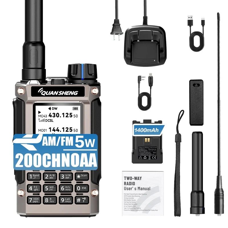 Quansheng UV-K1(8) Air Band Walkie Talkie 50-600MHz Full Band Receive UHF VHF Ham Radio Wireless Frequency Copy Type-C Charging