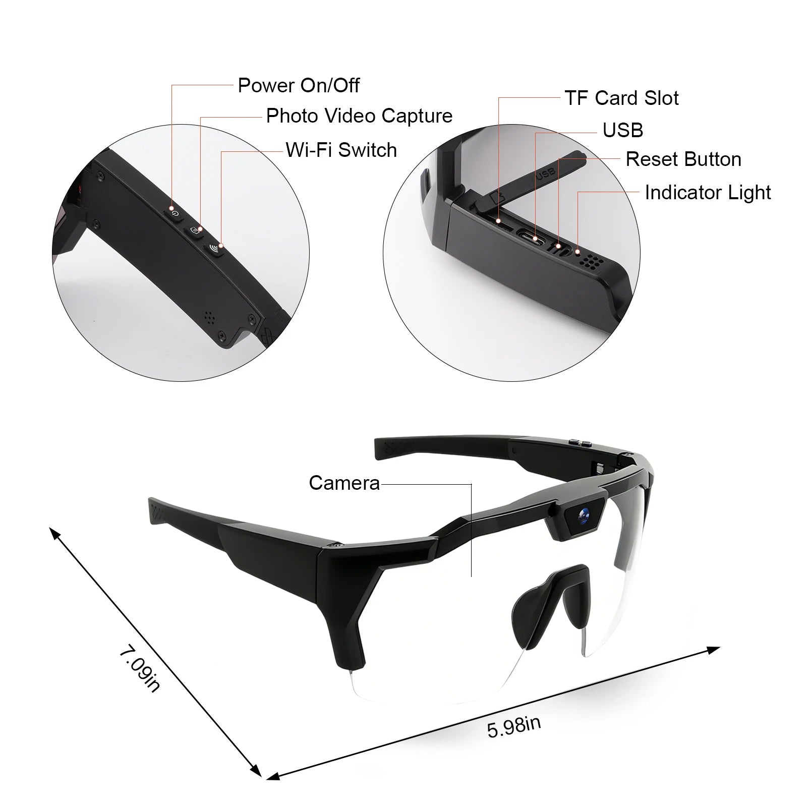 Smart Camera Sport Sunglasses & Anti-Glare Lens HD 1080P POV Video Recorder for Cycling Skiing Lightweight Comfortable Goggles