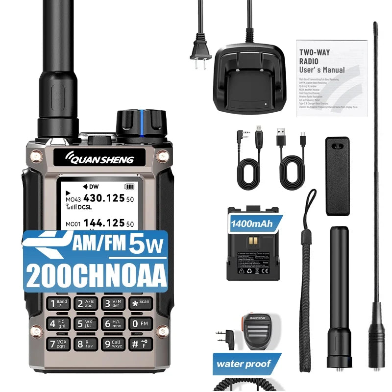 Quansheng UV-K1(8) Air Band Walkie Talkie 50-600MHz Full Band Receive UHF VHF Ham Radio Wireless Frequency Copy Type-C Charging