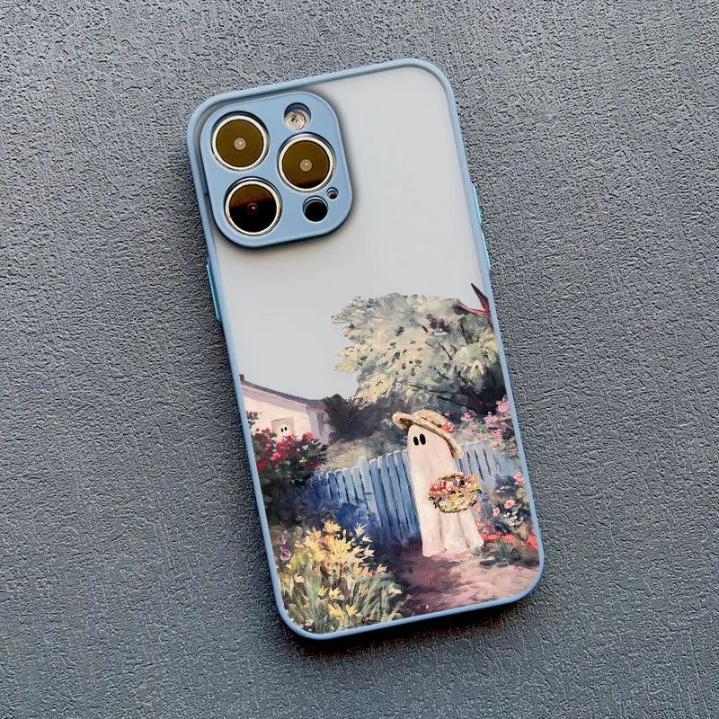 Case For iPhone 17 15 14 11 Pro Max 16 13 12 Mini Pro Max XS X XR 14 15 16 Plus Aesthetic Cute Ghost Art Shockproof Covers