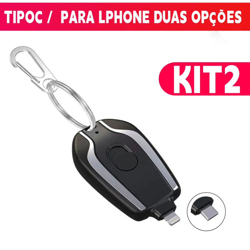 Power Bank Chaveiro Mini 1500mAh Recarregável por USB Design Ultra Compacto para Emergências no Bolso ou Bolsa
