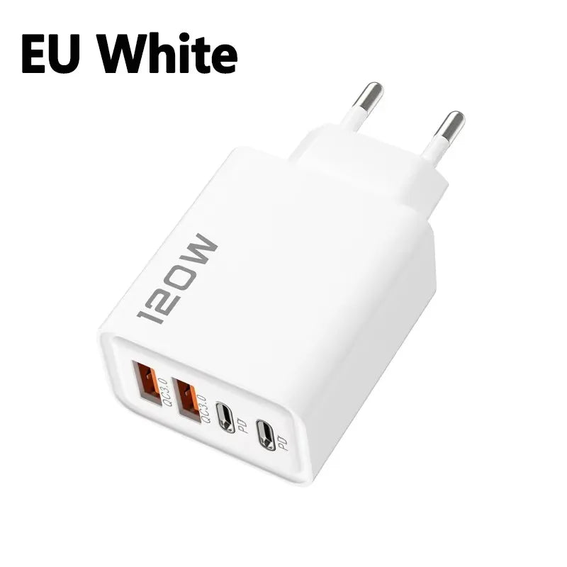 4 Ports 120W Charger Quick Charge 3.0 USB C PD Type C USB Phone Chargers Fast Charging Adapter For iPhone Samsung Xiaomi Huawei