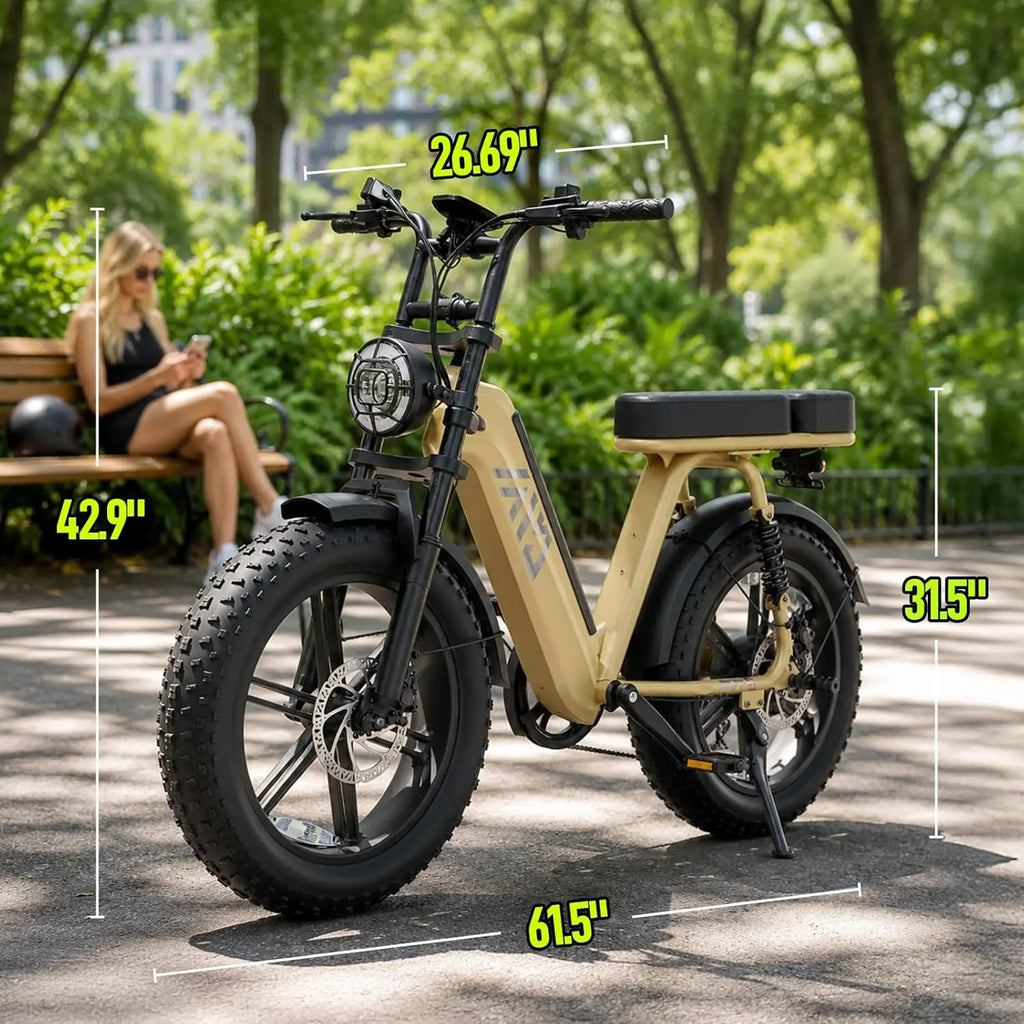 TST R00C 1500W Electric Bike, 48V 15Ah, 28 MPH, 50-60 Miles Range, 20" Fat Tires, Rear Seat