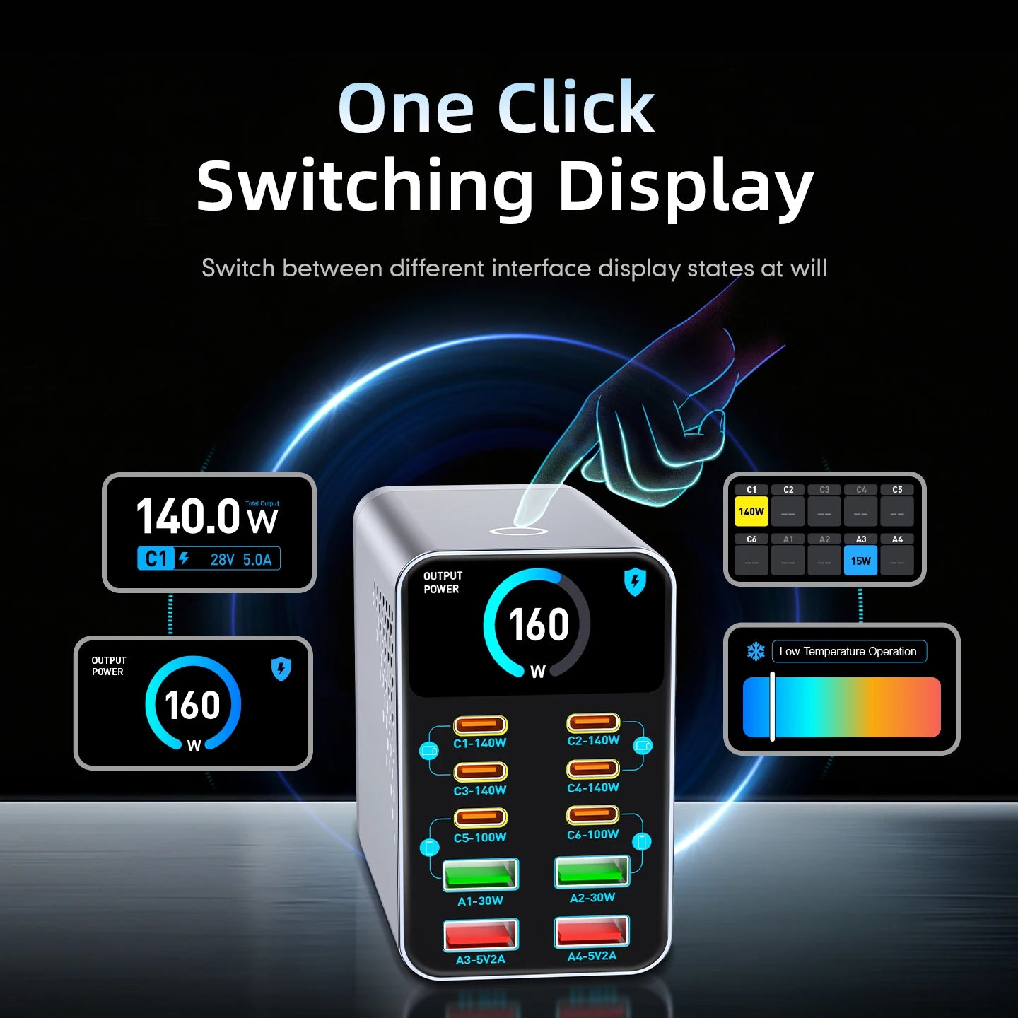 GaN Charger 10-IN-1 PD+QC Multi-port Charger USB Type C Digital Display Fast Charging Station For Phones And Tablet Fast Charger
