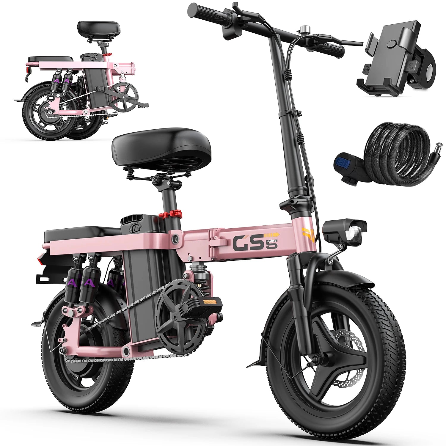 UPlee GS5 48V 15AH Battery EBike,20+MPH,740W Folding Electric Bike,20 Miles Max Range Electric Bike for Adults, 14" Fat Tire