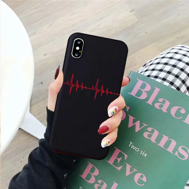 Abstract Art Line Love Heart Pattern Phone Case for IPhone 15 Pro MAX 14 13 12 7 XS 11 XR X 8 Plus SE2 Black Silicone Soft Cover