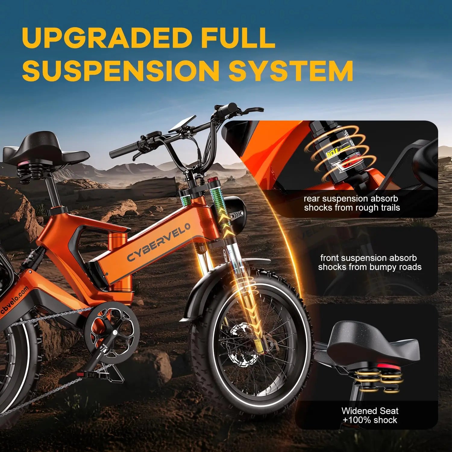 Cybervelo 2000W Peak Folding Electric Bike 20"x4.0 Fat Tire Adults Ebike Dual 20Ah Battery 35MPH 100 Miles Range Offroad E Bicycle EK6