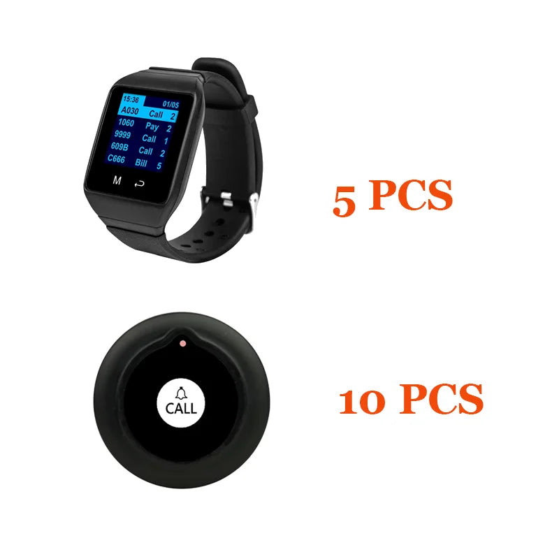 QWICALL 30 Call Button Transmitter 5 Waiter Watch Pager Receiver Wireless Restaurant Hotel Bar Service Guest Calling System