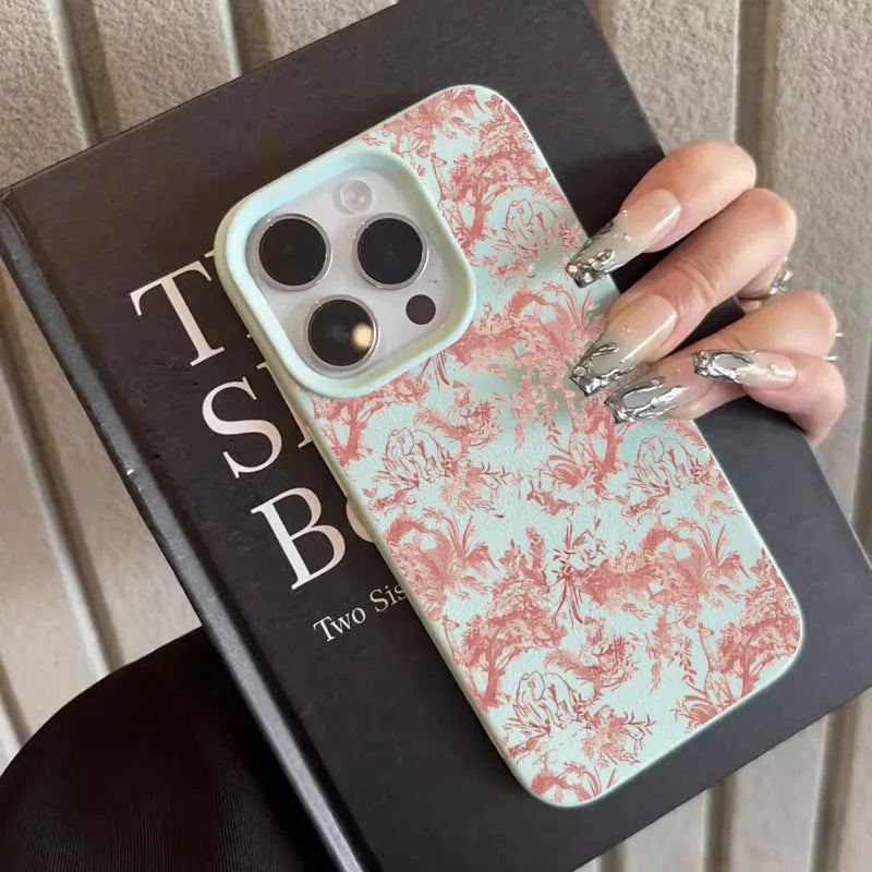 Pink Floral Lichee Pattern For IPhone 17 17Air 16 15 14 13 12 11 Pro Max Case Silicone Cover For IPhone 16 15 14 Plus Plus Case