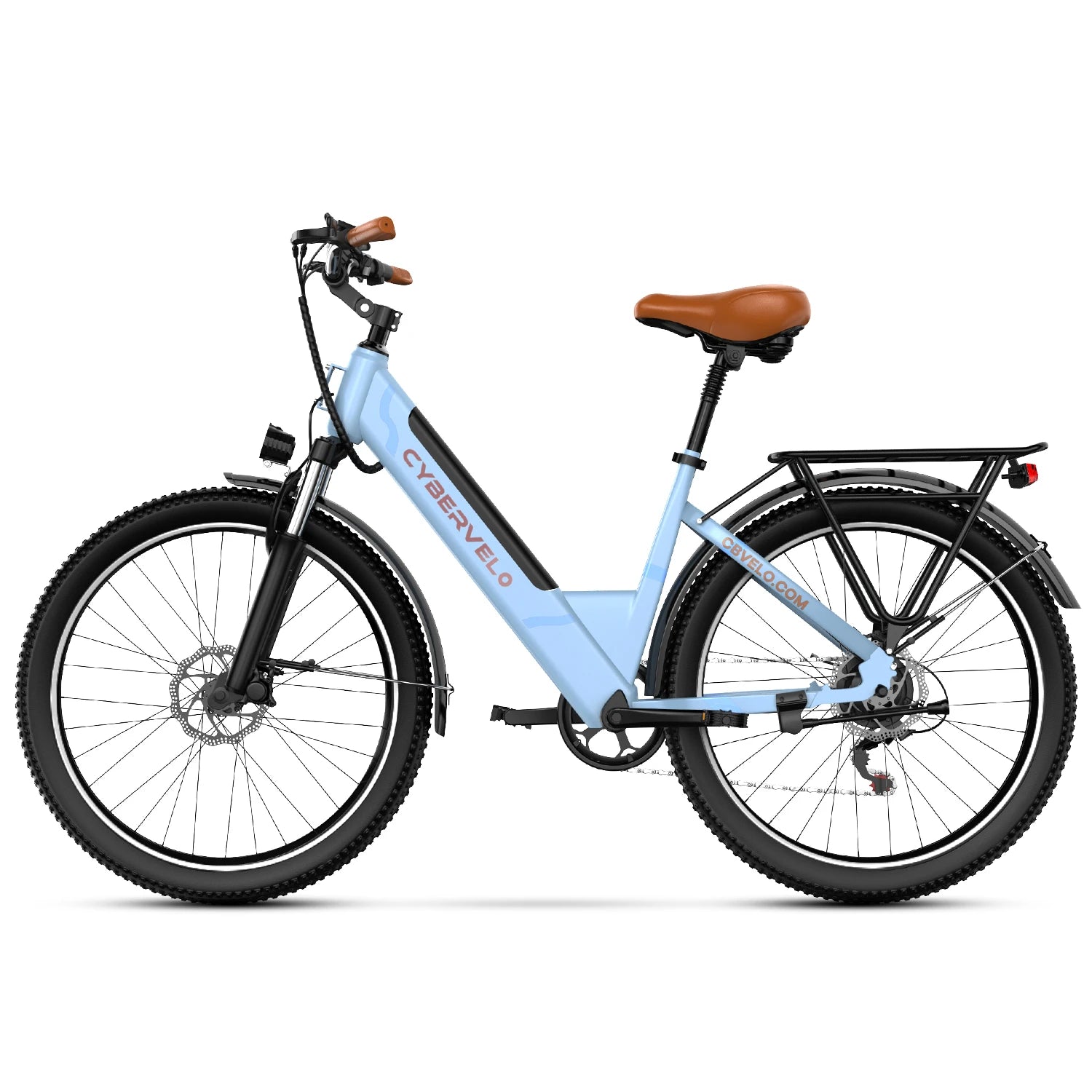 Cybervelo Urban Commute E-Bike, 48V 1000W Peak Motor Detachable Battery 7-Speed Shift Electric Bike 26" Step-Thru Adults EK2