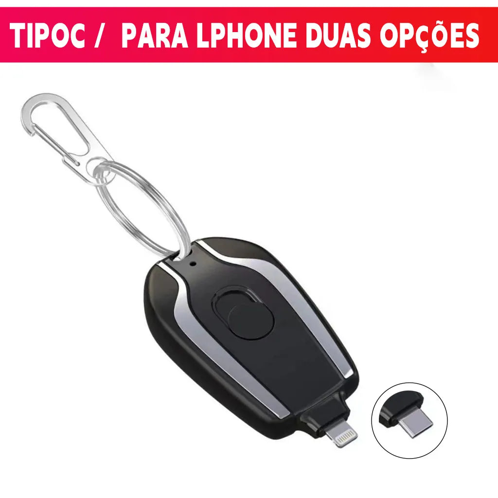 Power Bank Chaveiro 1500mAh Mini Carregador Portátil Recarregável com LED, Bateria Externa para Emergência e Celular