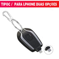 Power Bank Chaveiro 1500mAh Mini Carregador Portátil Recarregável com LED, Bateria Externa para Emergência e Celular