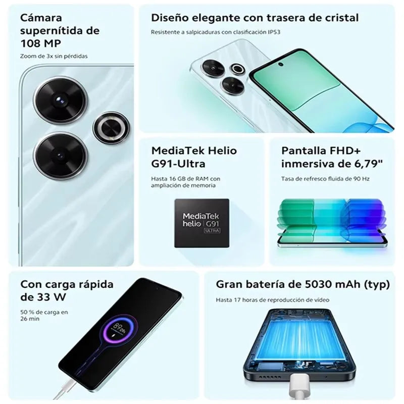 Global Version Xiaomi Redmi 13 Smart Phone NFC 108MP MP Super Clear Camera 33W Fast Charging AI Face Unlock