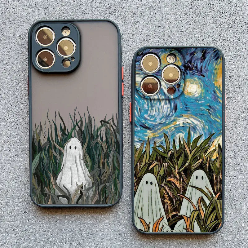 Case For iPhone 17 15 14 11 Pro Max 16 13 12 Mini Pro Max XS X XR 14 15 16 Plus Aesthetic Cute Ghost Art Shockproof Covers