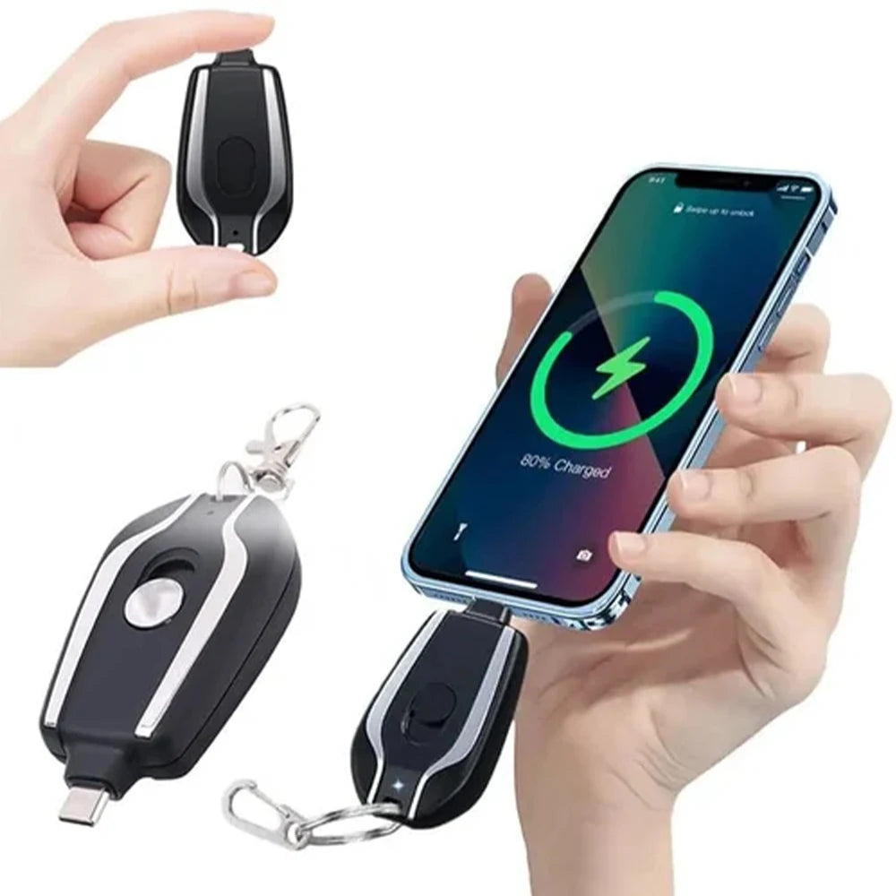 Power Bank Chaveiro 1500mAh Mini Carregador Portátil Recarregável Led Bateria Externa Para Emergência Celular