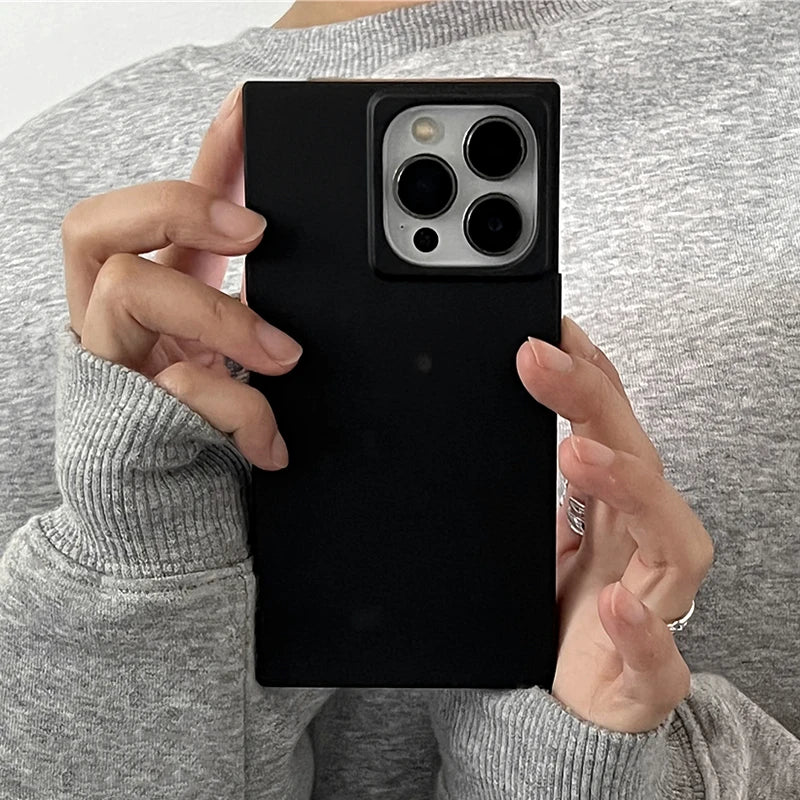 Simple Fashion Matte Black Rectangle Frame Phone Case For iPhone 17 16 15 13 14 12 Pro Max IMD TPU Shockproof Back Cover