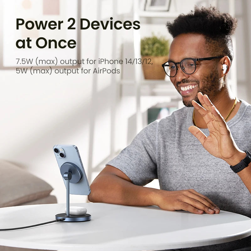 UGREEN Magnetic Wireless Charger Stand 7.5W 2-in-1 Charging Stand For iPhone 16 17 Pro Max/iPhone 14/AirPods Fast Charger